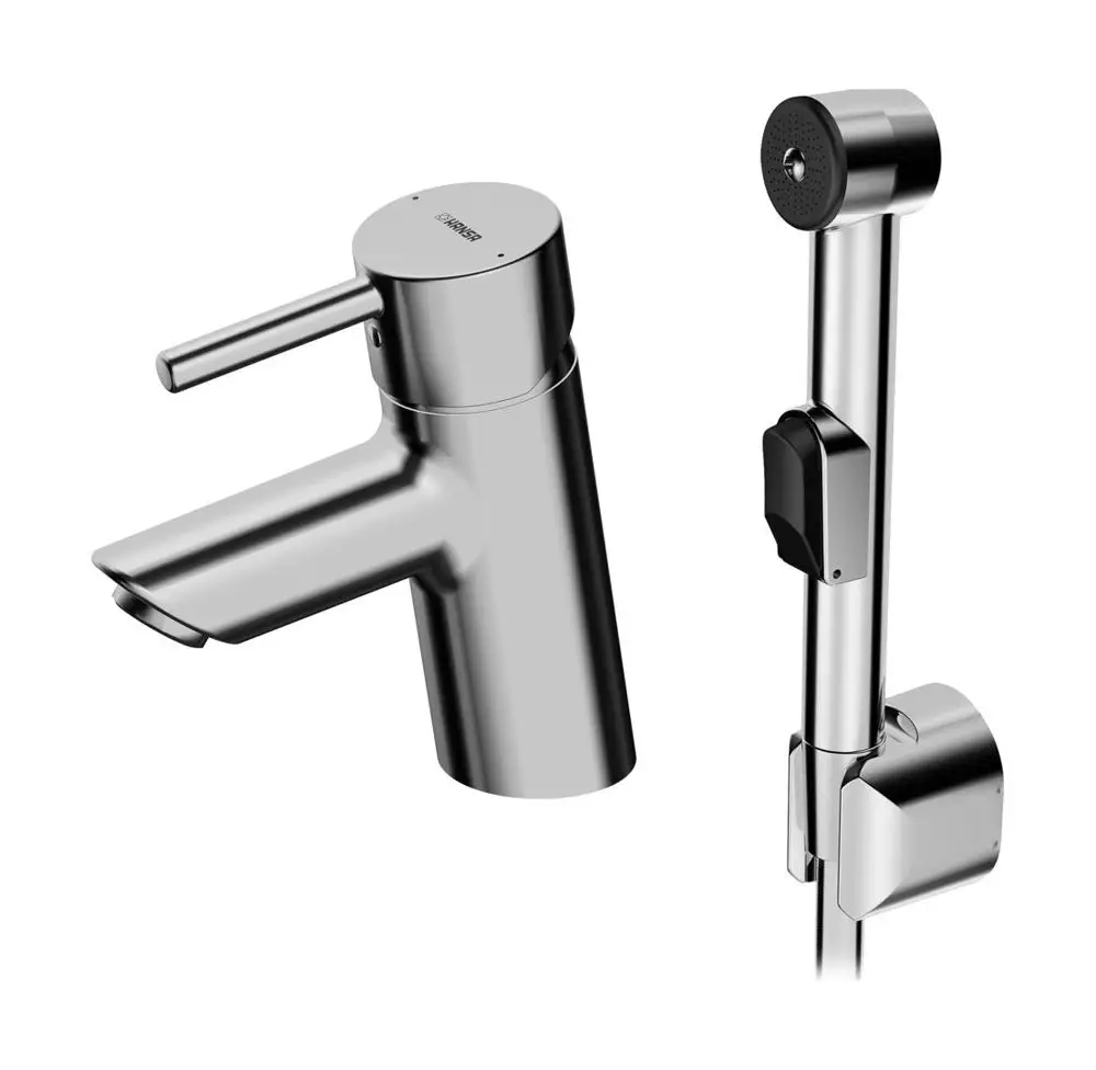 Waschtischarmatur mit einem Hebel in Chromfinish, passend für moderne Waschbecken. Der Hersteller ist HANSA, erkennbar am Design und der Verarbeitungsqualität.